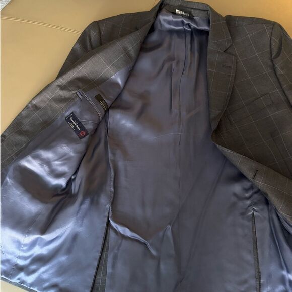 Saks Fifth Ave Black Label Tropical Wool Men’s Blue Windowpane Jacket. Size 42. - Picture 7 of 10